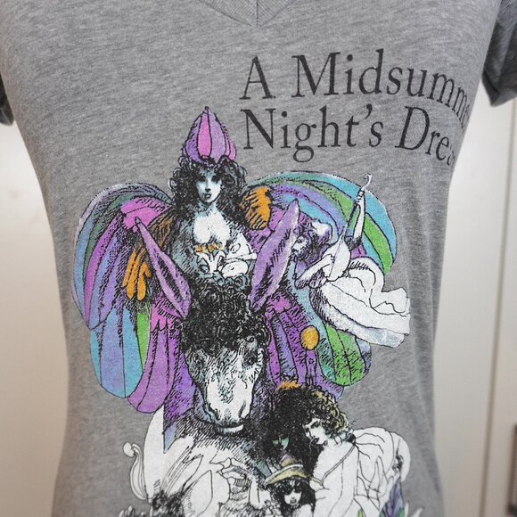 Out of Print "Midsummer Night's Dream" V-Neck T-Shirt in Grey. - Picture 2 of 8
